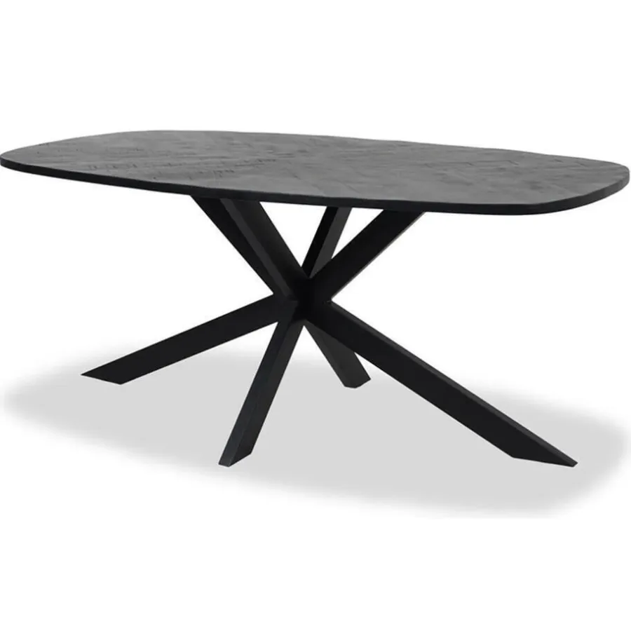 Industriële Eettafels|Ovale Eettafels-Tower living Silvi eettafel visgraat zwart 240x100x78