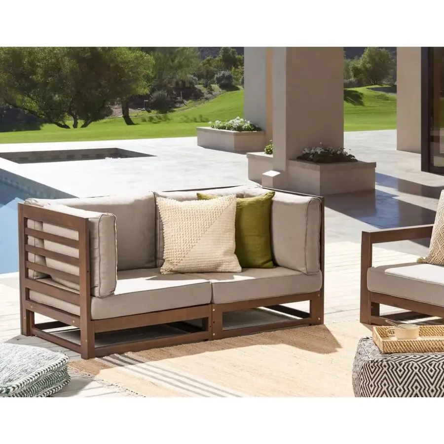 Loungebanken-Beliani TRANI - Loungebank - Donkere houtkleur - Acaciahout