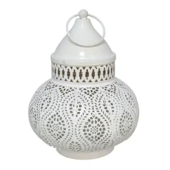 Merkloos Tuin lantaarn - Marokkaanse sfeer - wit/goud - D15 x H19 cm - metaal