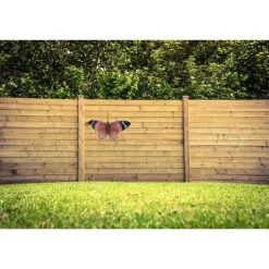 Tuindecoratie-Merkloos Tuindecoratie muurvlinder - bruin en roze - metaal - 44 cm