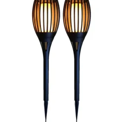 Gebro Tuinfakkel - solar - tuinverlichting - zwart - vlameffect - 58 cm