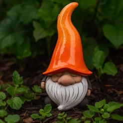 Tuindecoratie-Merkloos Tuinkabouter gnoom - oranje muts - polystone - 23 cm