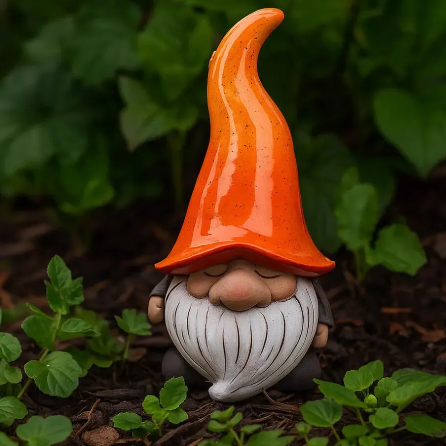 Tuindecoratie-Merkloos Tuinkabouter gnoom - oranje muts - polystone - 23 cm
