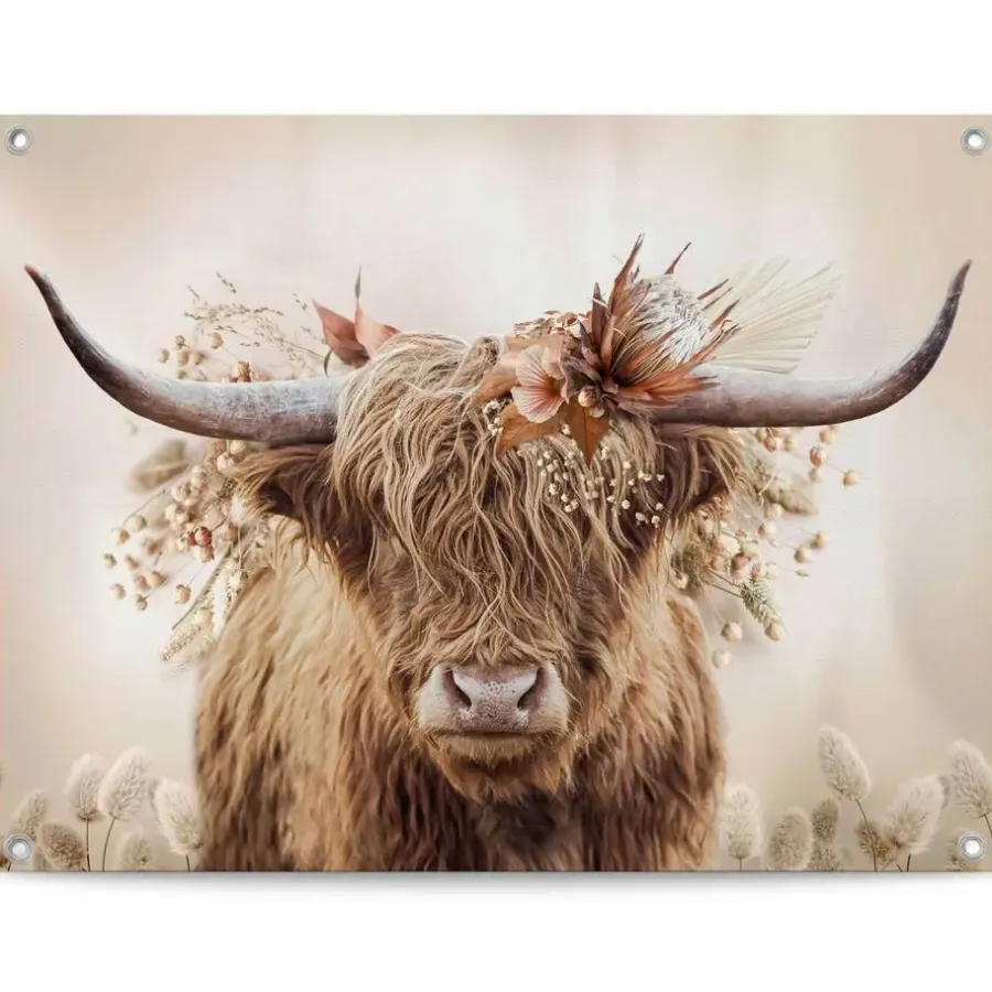 Reinders Tuinposter Highlander in bloemen - 60 x 80cm - Beige