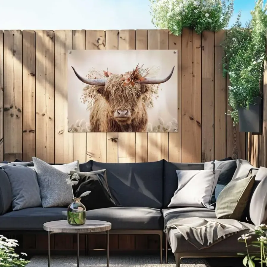 Reinders Tuinposter Highlander in bloemen - 60 x 80cm - Beige