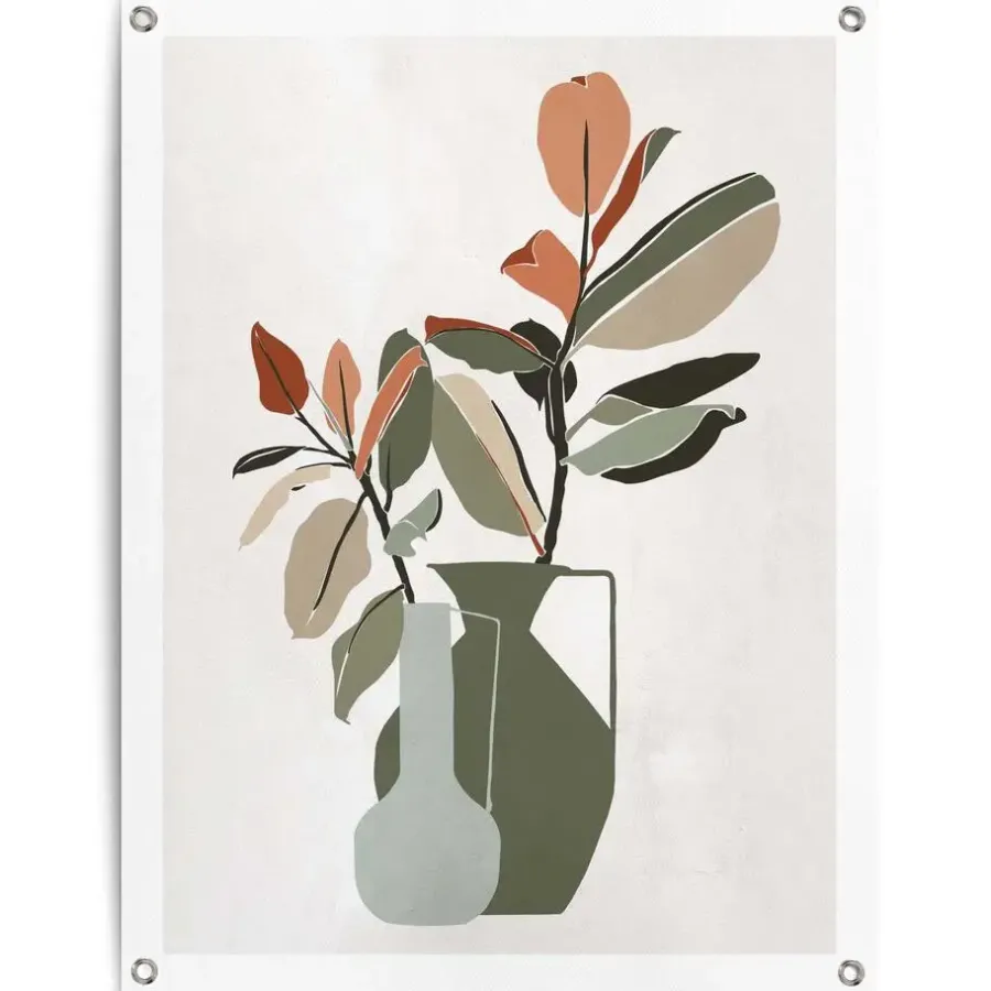 Tuindecoratie-Reinders Tuinposter Vaas met bladertakken - 80 x 60cm - Groen