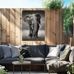 Reinders Tuinposter Wandelende olifant - 80 x 60cm - Zwart