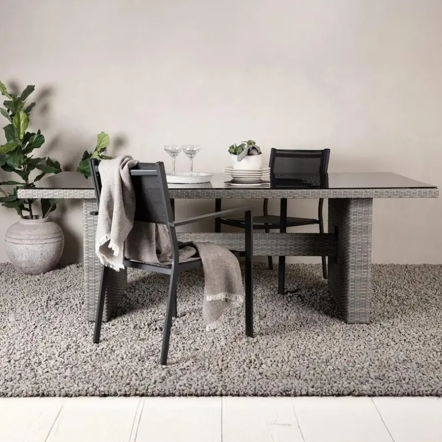 Fjôrd Tuintafel Grijs Wicker/Glas - 200x100x74cm - Padova