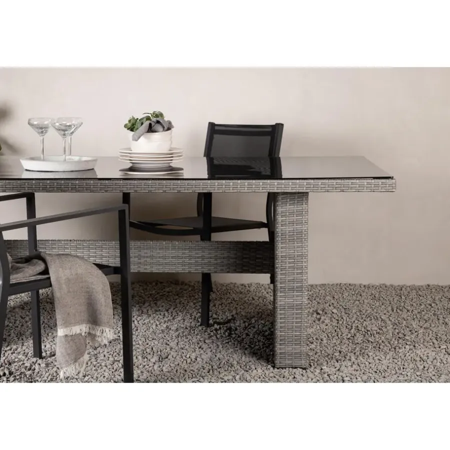 Fjôrd Tuintafel Grijs Wicker/Glas - 200x100x74cm - Padova