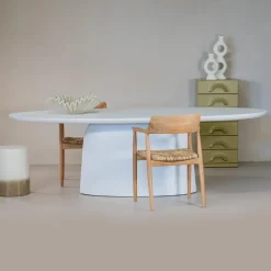 Giga Meubel Tuintafel Ovaal - Wit Betonlook - 240x110x74cm - Myrna