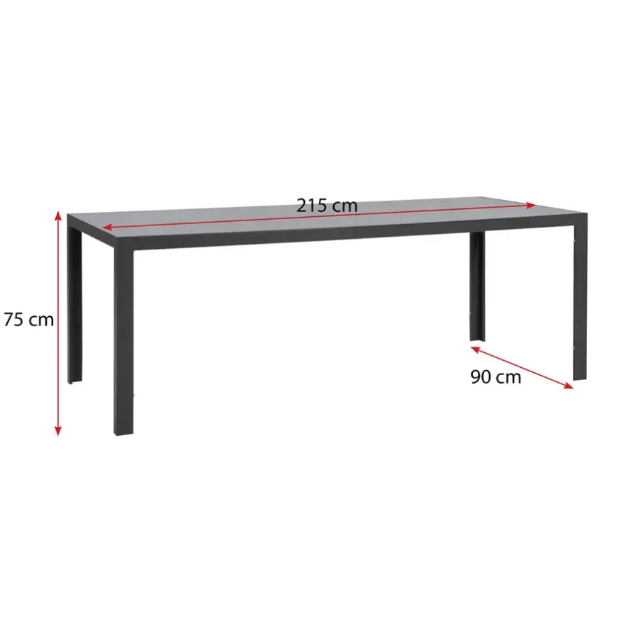 Leen Bakker Tuintafel Savoie - aluminium/glas antraciet - 75x215x90 cm