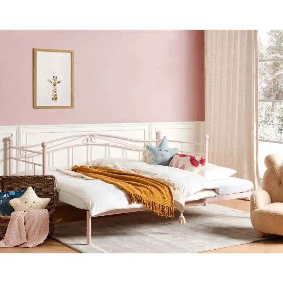 Beliani TULLE - Eenpersoonsbed - Roze - 90 x 200 cm - Metaal