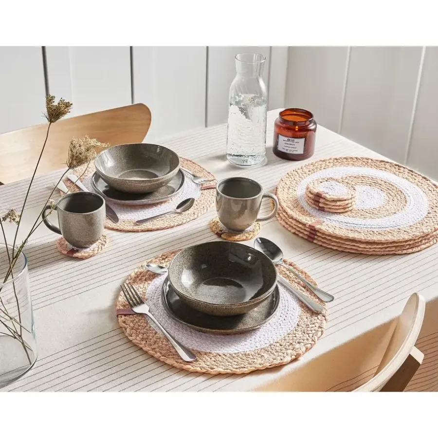 Placemats-Leen Bakker TUMERIC - Set van 12 placemats en onderzetters - Natuurlijk - Jute