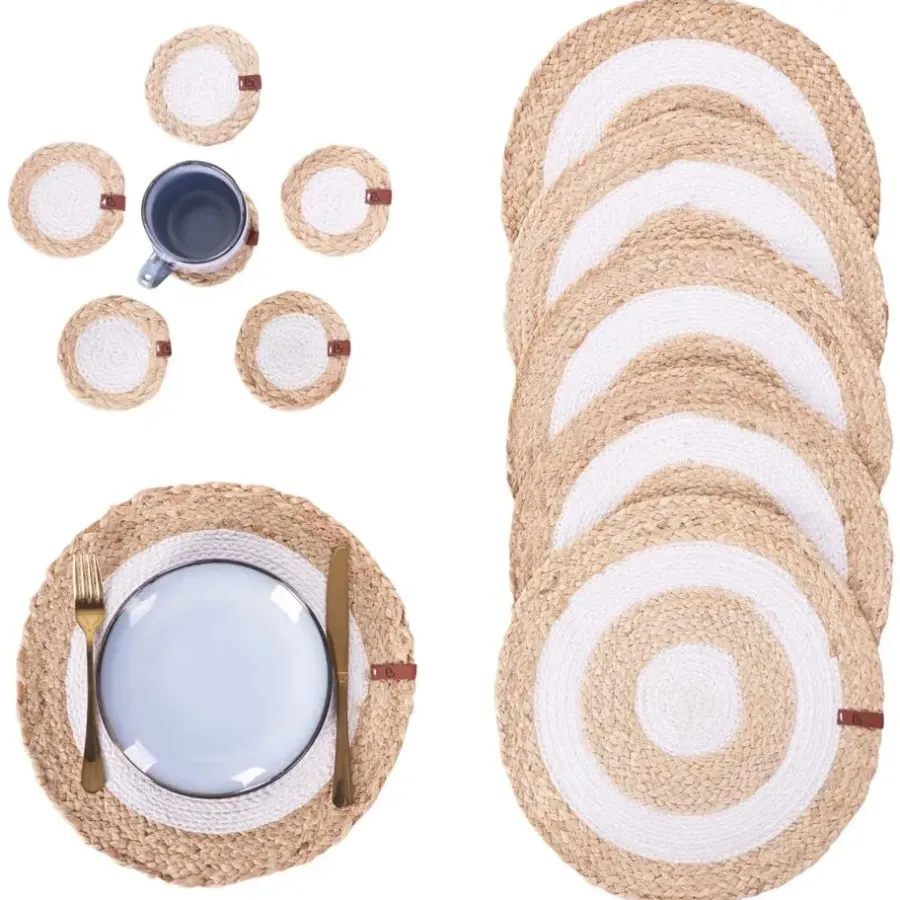 Placemats-Leen Bakker TUMERIC - Set van 12 placemats en onderzetters - Natuurlijk - Jute