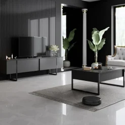 Tv Meubels-Arabic House Tv-Meubel Luxe Melamine Antraciet Zwart