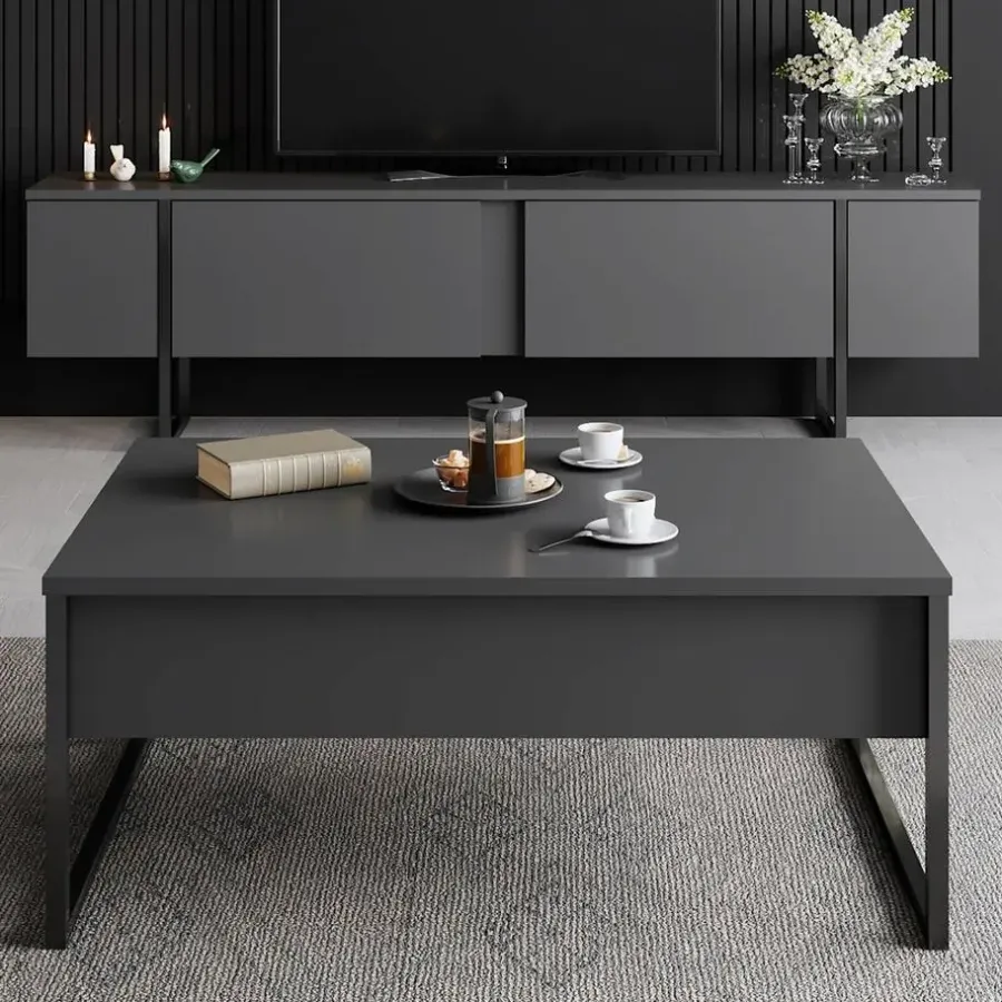 Tv Meubels-Arabic House Tv-Meubel Luxe Melamine Antraciet Zwart