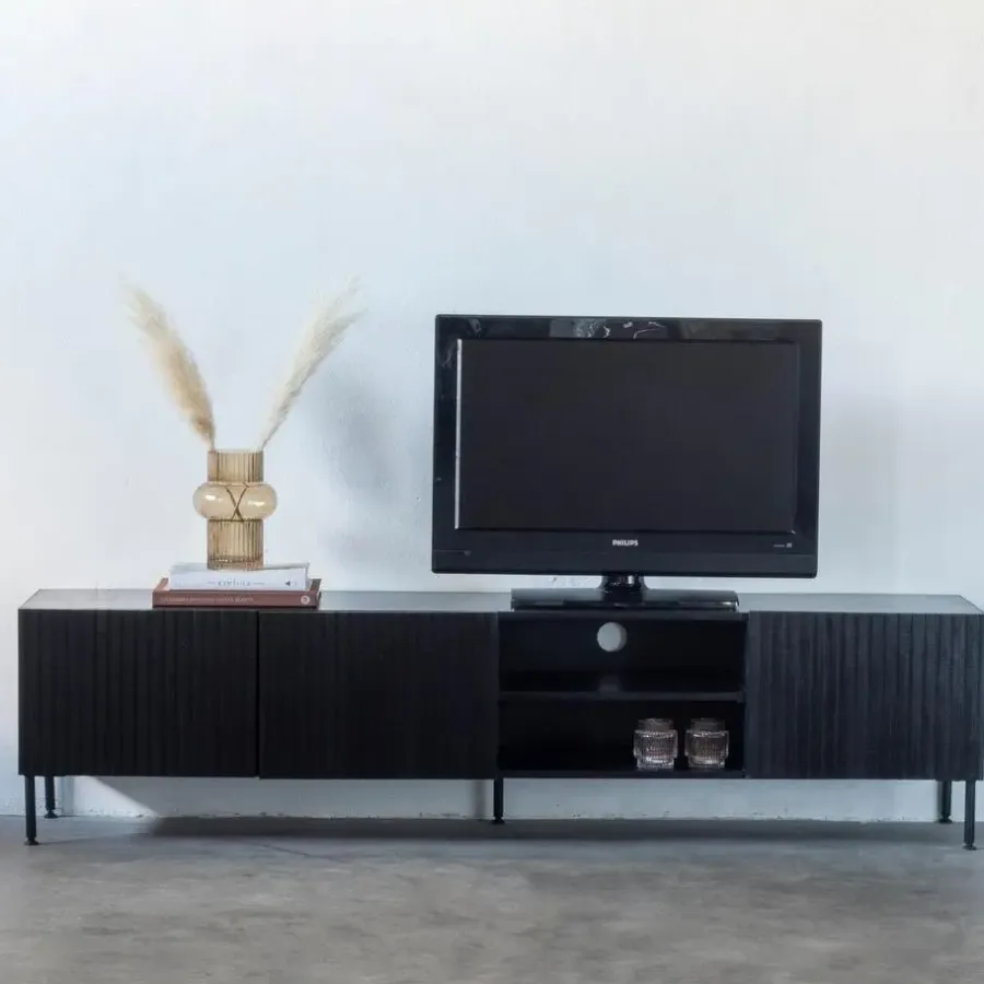 Tv Meubels-Giga Meubel Tv-Meubel Mangohout Zwart - 200x40x50cm - 3-Deurs - Kast Roman