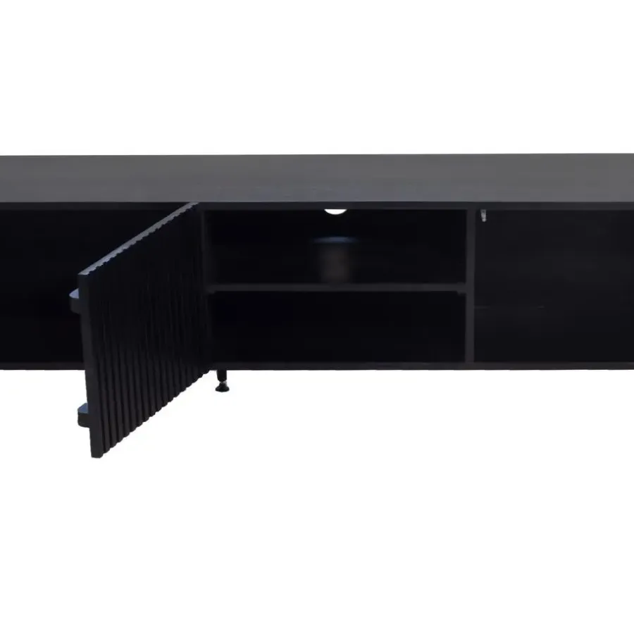Tv Meubels-Giga Meubel Tv-Meubel Mangohout Zwart - 200x40x50cm - 3-Deurs - Kast Roman
