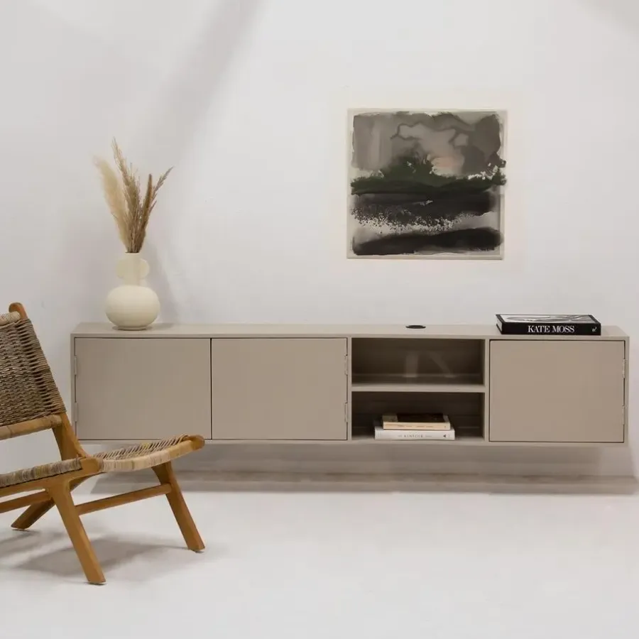 Tv Meubels-Giga Meubel Tv-Meubel Taupe Mangohout - 3-Deurs - 200x30x40cm - Loiza