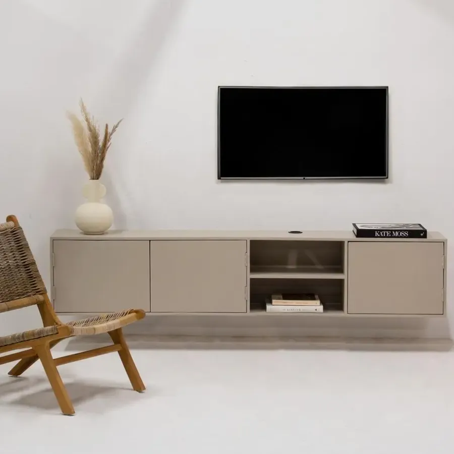 Tv Meubels-Giga Meubel Tv-Meubel Taupe Mangohout - 3-Deurs - 200x30x40cm - Loiza