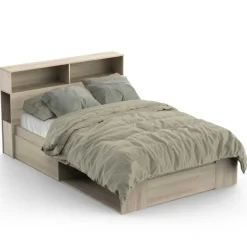 2-Persoons Bedden-CBA Tweepersoonsbed Maksim - 140x190/200cm - met opbergruimte - eikdecor