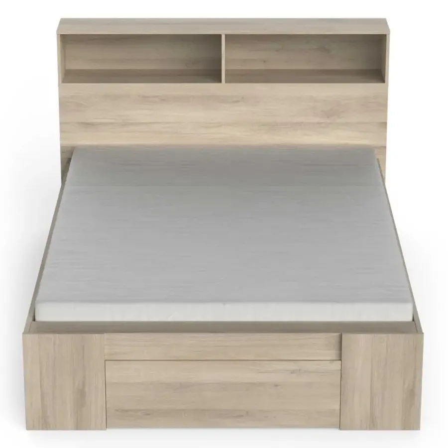 2-Persoons Bedden-CBA Tweepersoonsbed Maksim - 140x190/200cm - met opbergruimte - eikdecor
