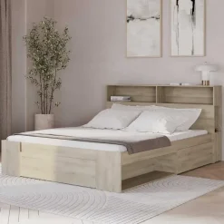 2-Persoons Bedden-CBA Tweepersoonsbed Maksim - 140x190/200cm - met opbergruimte - eikdecor