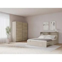 2-Persoons Bedden-CBA Tweepersoonsbed Maksim - 140x190/200cm - met opbergruimte - eikdecor