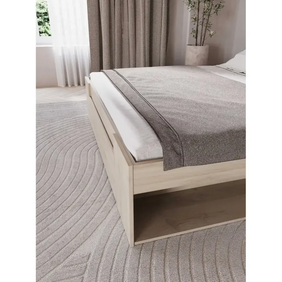 2-Persoons Bedden-CBA Tweepersoonsbed Maksim - 140x190/200cm - met opbergruimte - eikdecor