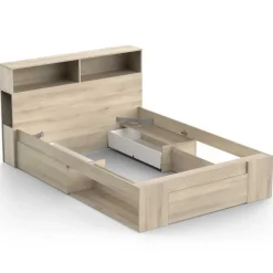 2-Persoons Bedden-CBA Tweepersoonsbed Maksim - 140x190/200cm - met opbergruimte - eikdecor