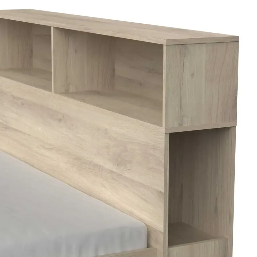 2-Persoons Bedden-CBA Tweepersoonsbed Maksim - 140x190/200cm - met opbergruimte - eikdecor