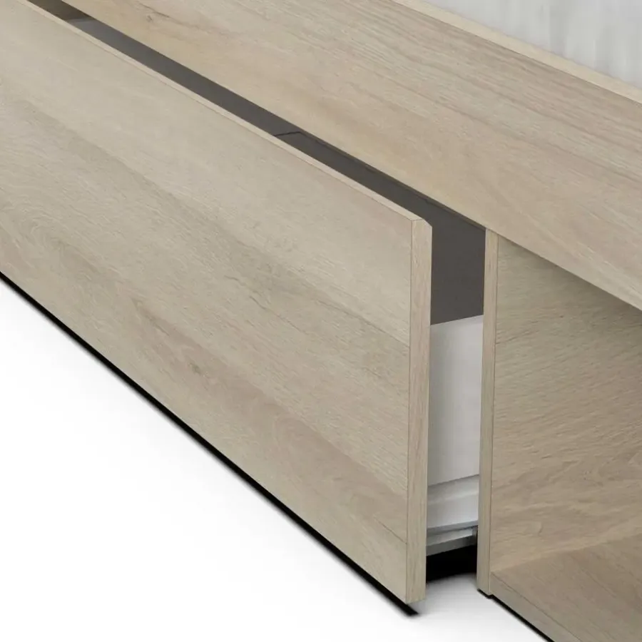 2-Persoons Bedden-CBA Tweepersoonsbed Maksim - 140x190/200cm - met opbergruimte - eikdecor
