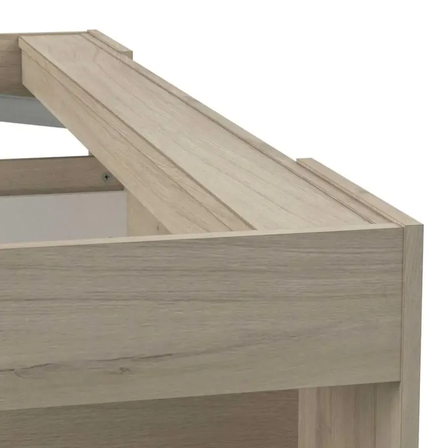 2-Persoons Bedden-CBA Tweepersoonsbed Maksim - 140x190/200cm - met opbergruimte - eikdecor