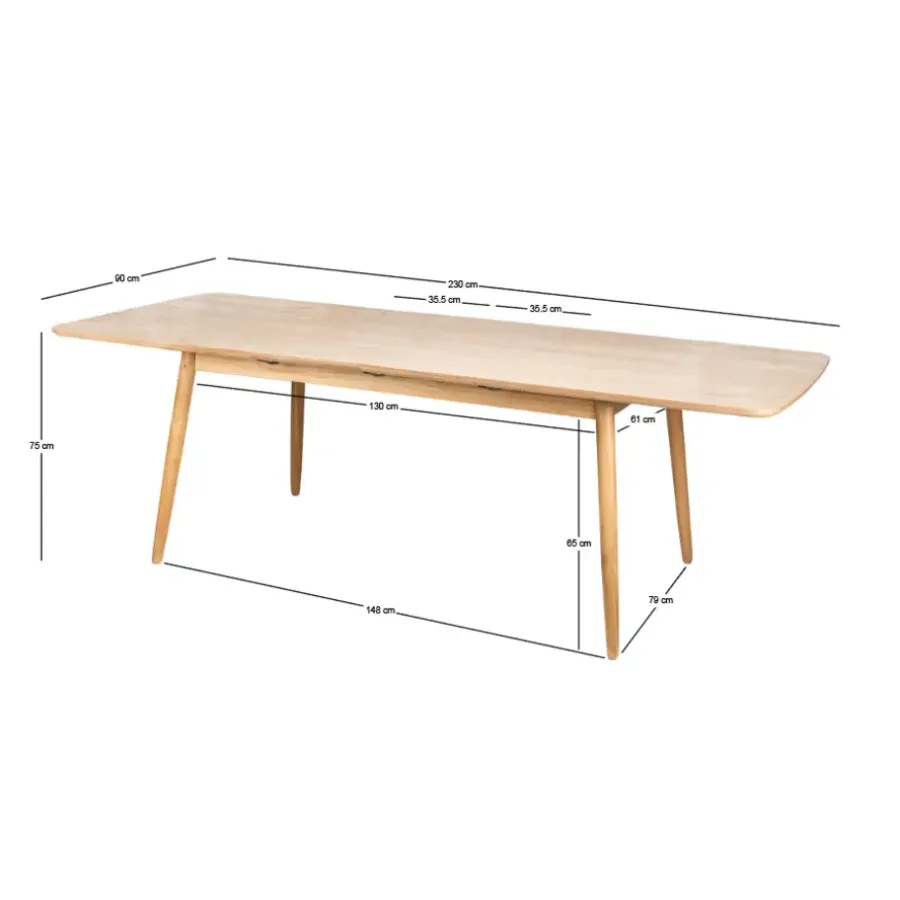 Houten Eettafels-Nordlys Uitschuifbare rechthoekige eettafel voor 6-8 personen van bruin