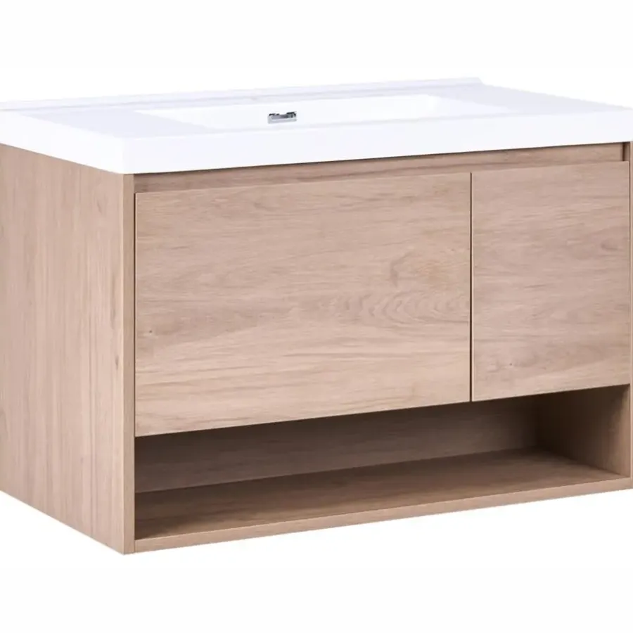 Wastafelkasten-Leen Bakker UMAYO - Wandgemonteerd meubel met wasbak - Lichtbruin - MDF
