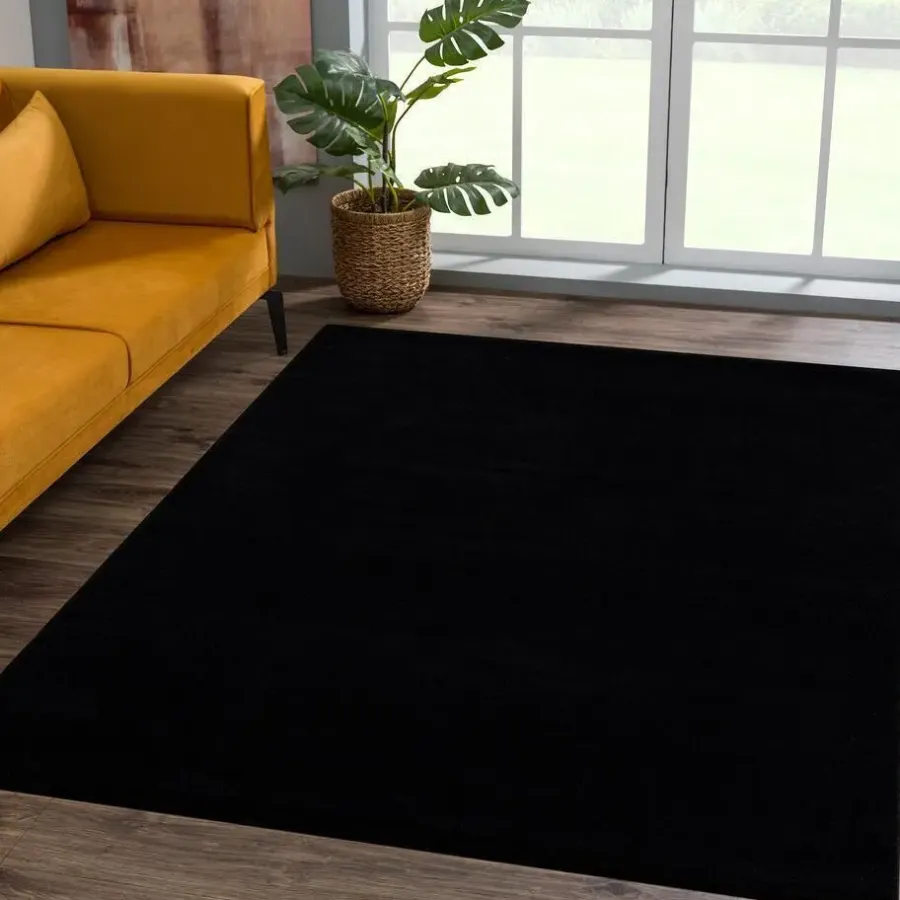 Muratap Uni Effen Laagpolig Vloerkleed Modern Zwart - 240x340 CM