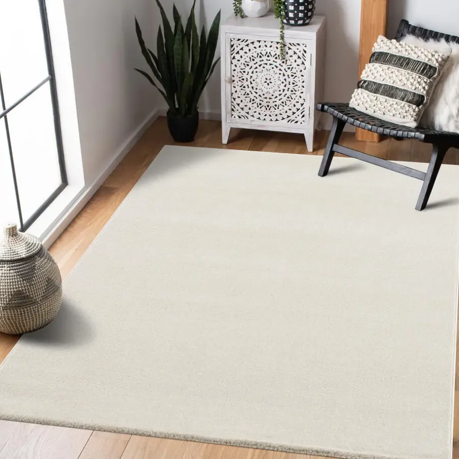 Vloerkleden|Laagpolige Vloerkleden-Muratap Uni Effen Laagpolig Vloerkleed Modern Creme - 250x250 CM Vierkant