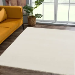 Vloerkleden|Laagpolige Vloerkleden-Muratap Uni Effen Laagpolig Vloerkleed Modern Creme - 250x250 CM Vierkant