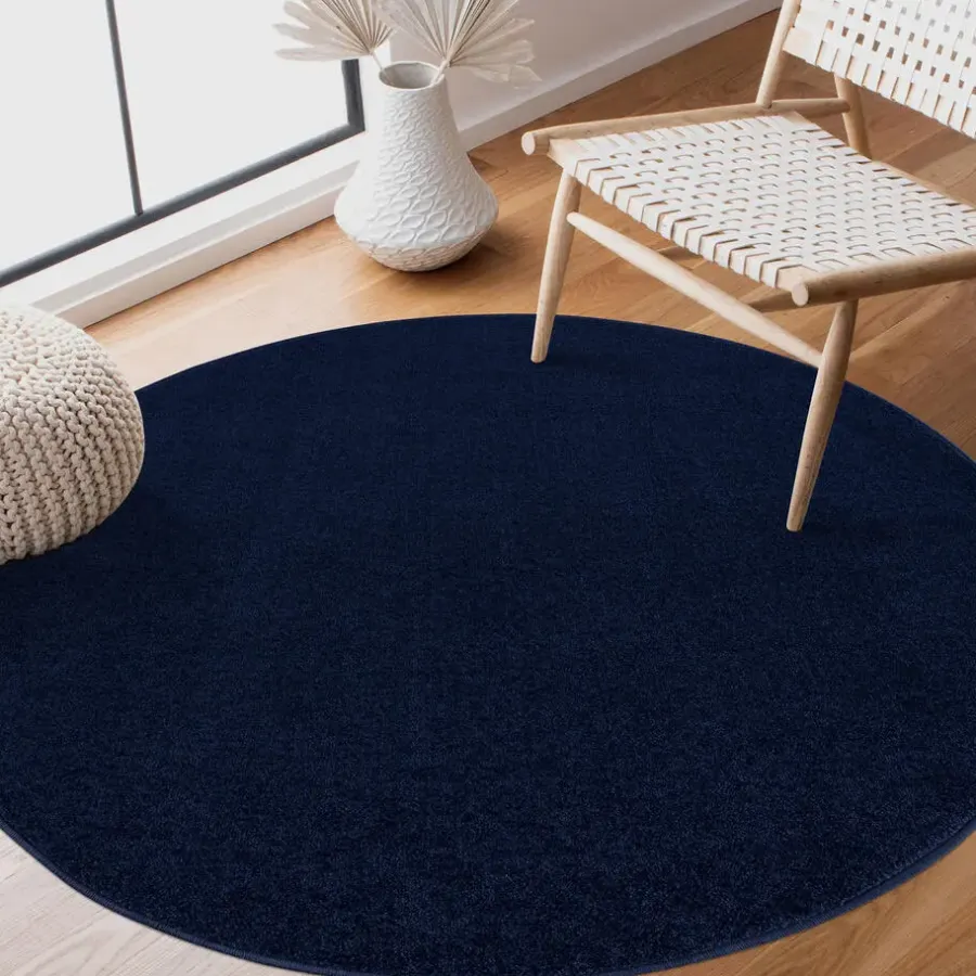 Muratap Uni Rond Effen Laagpolig Vloerkleed Modern Donker Blauw Navy - 120 CM ROND