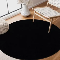 Muratap Uni Rond Effen Laagpolig Vloerkleed Modern Zwart - 120 CM ROND