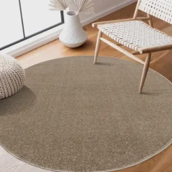 Ronde Vloerkleden-Muratap Uni Rond Effen Laagpolig Vloerkleed Modern Beige - 120 CM ROND