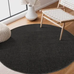 Muratap Uni Rond Effen Laagpolig Vloerkleed Modern Donker Grijs - 300 CM ROND