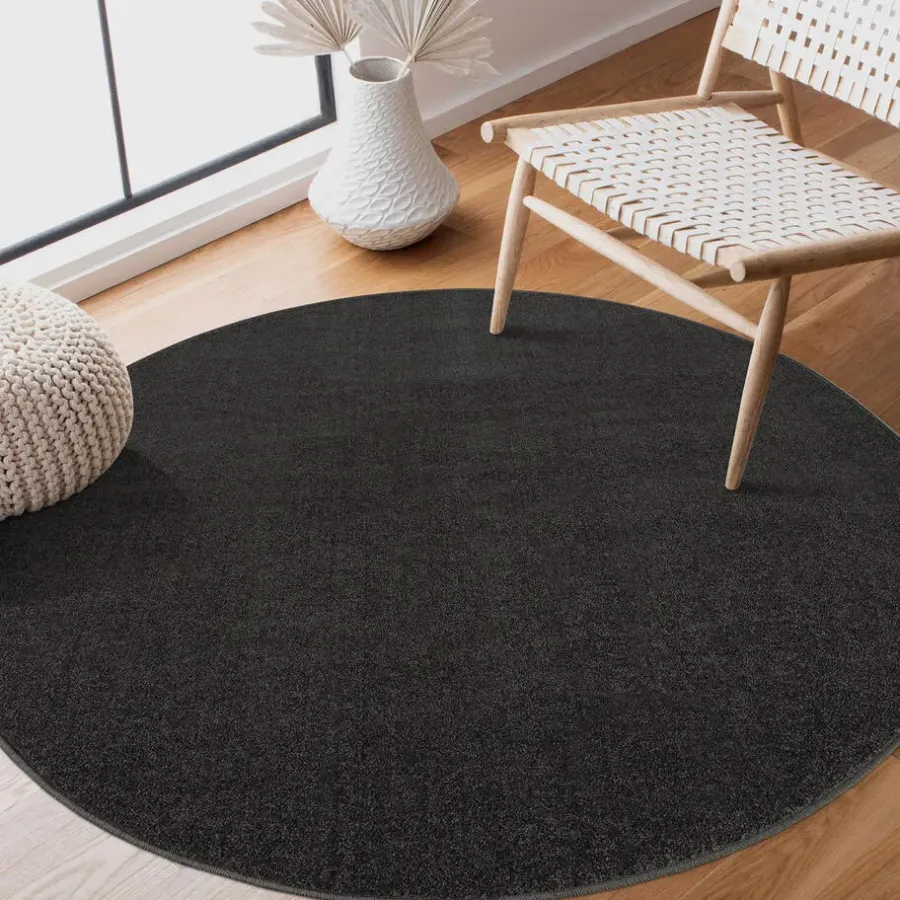 Muratap Uni Rond Effen Laagpolig Vloerkleed Modern Donker Grijs - 300 CM ROND
