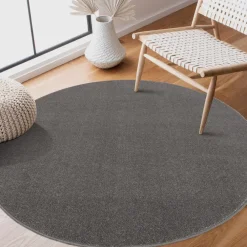 Ronde Vloerkleden-Muratap Uni Rond Effen Laagpolig Vloerkleed Modern Grijs - 120 CM ROND