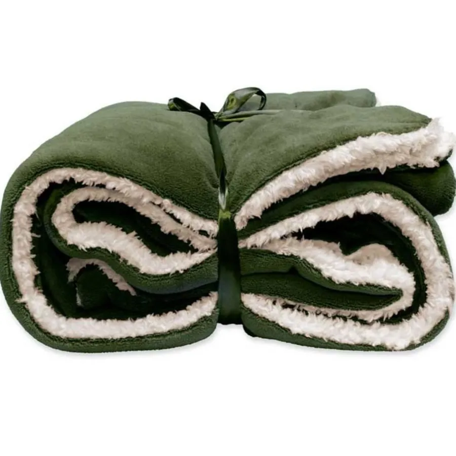 Plaids-Unique Living - Lars Coral Fleece/suede Plaid 150x200cm Winter Green
