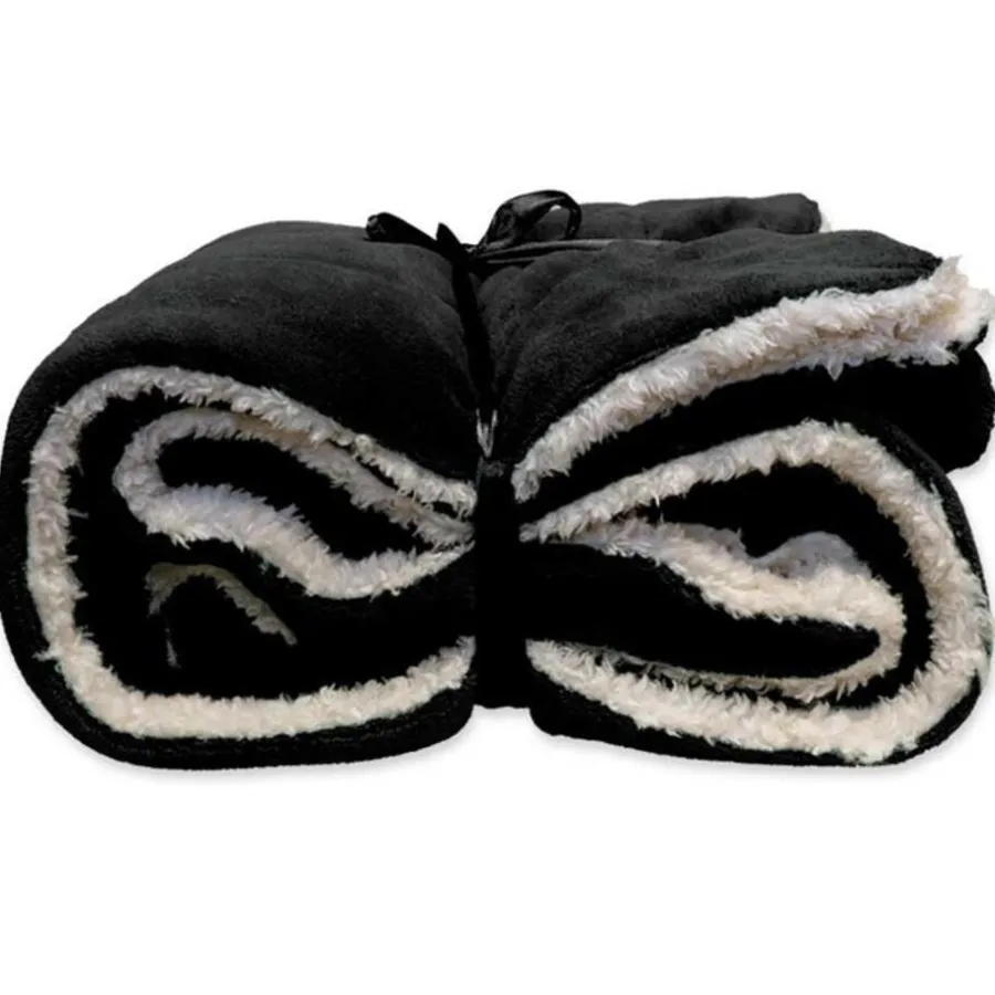 Plaids-Unique Living - Lars coral fleece/suede plaid 150x200cm black