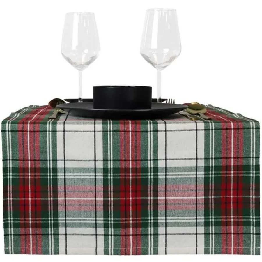 Tafellopers-Unique Living - Tafelloper Xmas Tartan - 45x150cm - White