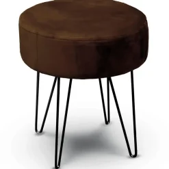 Unique Living Kruk - velvet - donkerbruin - metaal/stof - 35x40cm