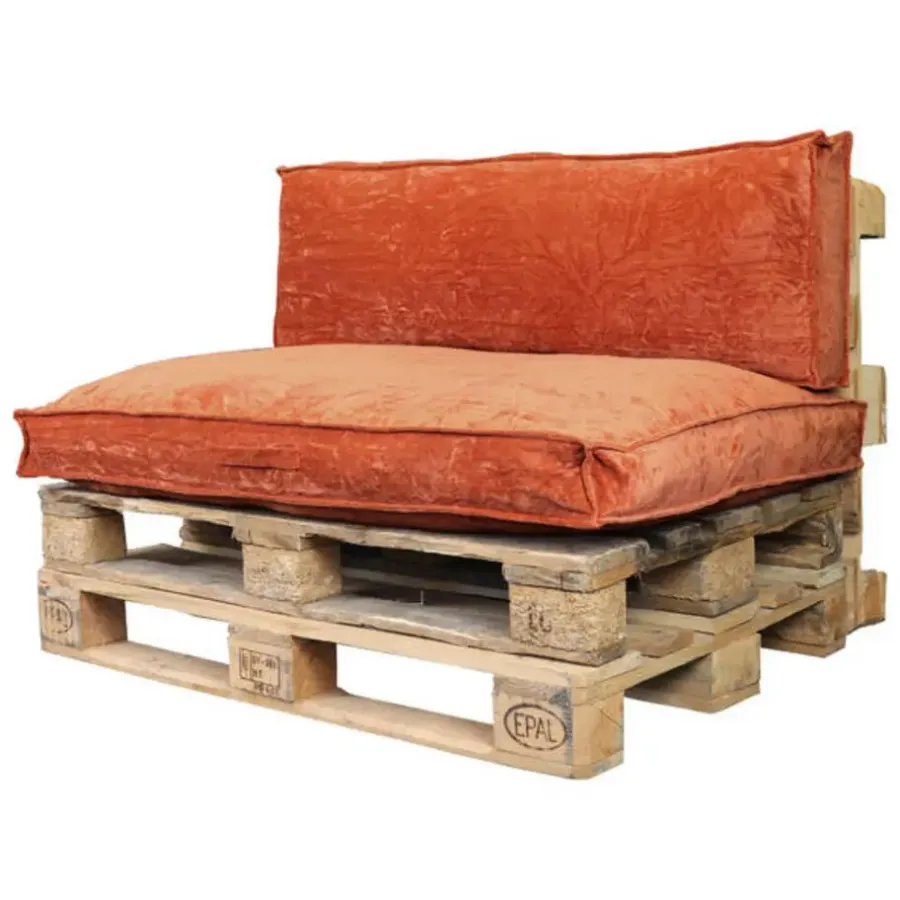 Palletkussens-Unique Living Palletkussen Rugkussen Velours Terracotta - 120 x 40 cm