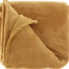 Plaids-Unique Living Plaid-deken - fleece - mosterd geel - polyester - 130 x 180 cm